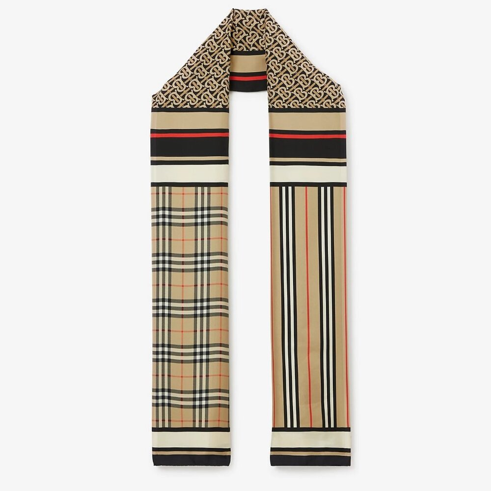Burberry Montage Print Silk Twill Scarf Archive Beige - Picture 3 of 16